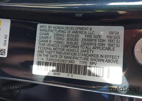 2025 Honda Cr-V Hybrid Sport z USA, uszkodzony, nr VIN 7FARS5H53SE013963